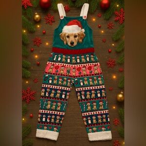 Eyeshadow Christmas Dog Velour Pajama Jumpsuit Romper L Sherpa Trim Cute!